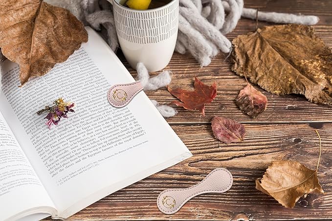 ABTOLS Magnetic Leather Initial Bookmarks, Vintage Initial ID Identification Book Marker Clip Gift Pink Capital Letter Book Markers for Book Lover Avid Readers (C)