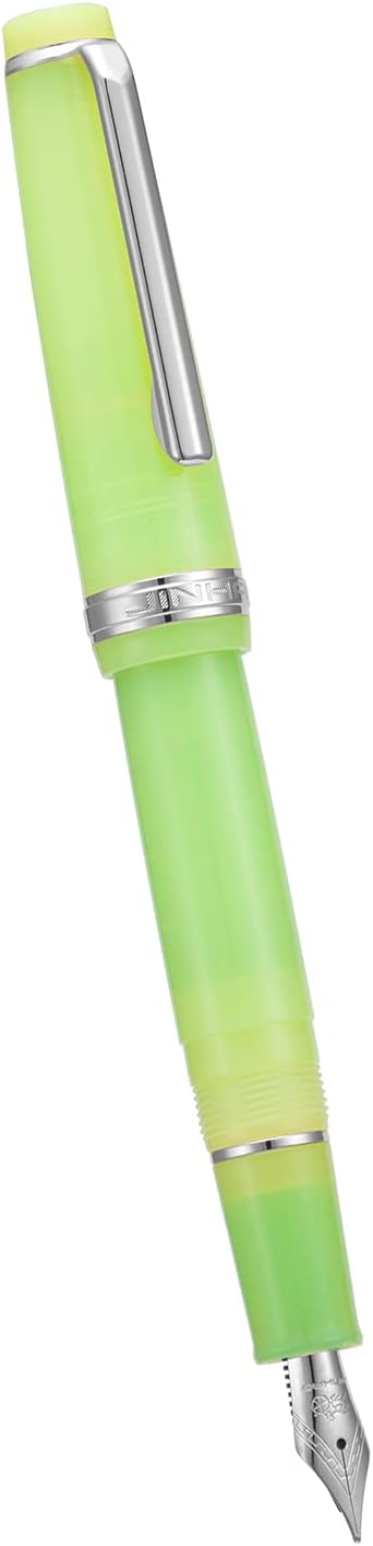 Jinhao 82 Acrylic Fountain Pen, Iridium Medium Nib with Ink Converter, Transparent Green Classic Design Smooth Writing Pen (Silver Trim)