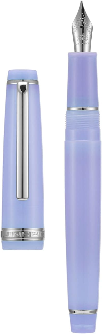 Jinhao 82 Acrylic Fountain Pen, Iridium Fine Nib with Ink Converter, Transparent Purple Classic Design Smooth Writing Pen (Silver Trim)