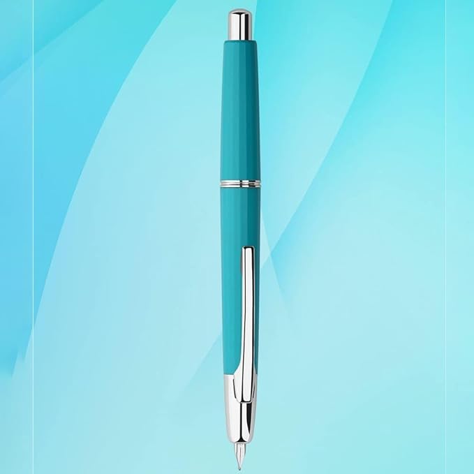 Majohn A2 Press Fountain Pen Extra Fine Nib with Box, Retractable Lake Blue Resin Ink Pen with Converter Writing Set (Silver Clip Version)