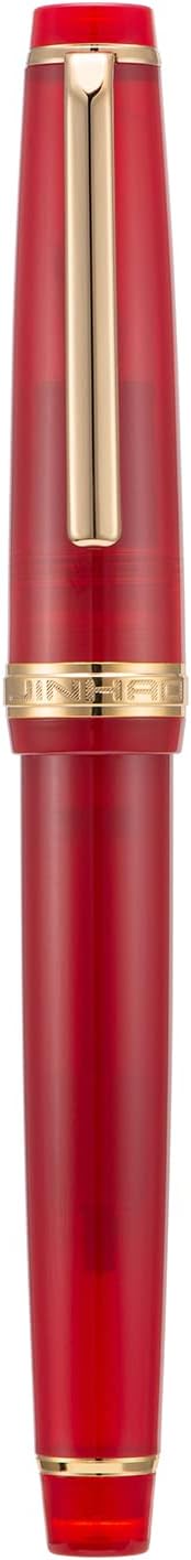 Jinhao 82 Acrylic Fountain Pen, Iridium Extra Fine Nib with Ink Converter, Transparent Red Classic Design Smooth Writing Pen (Gold Trim)