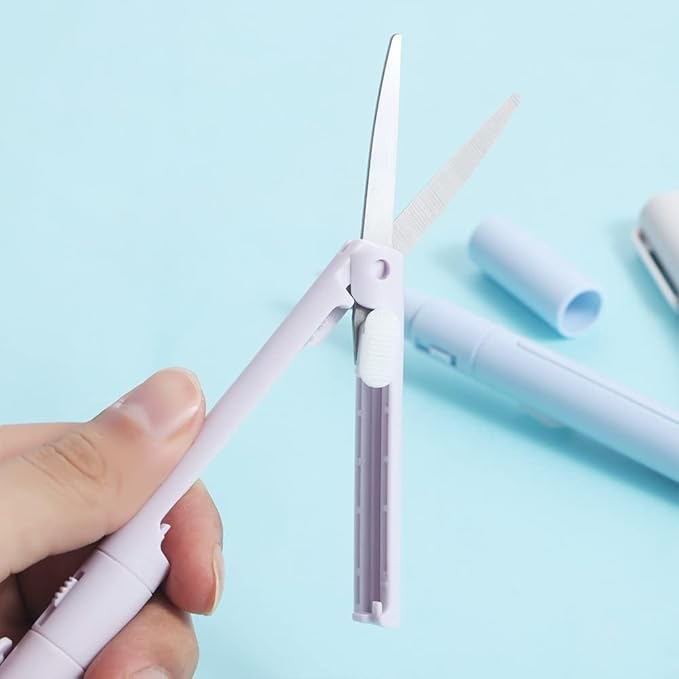 Mini Color Folding Scissor Pen, Portable Safe Ceramic Cutter 2-in-1 Folding Scissor Craft Tools Cutting Supplies for Paper Work Cutting and Measuring Devices(Pink) (Grey)