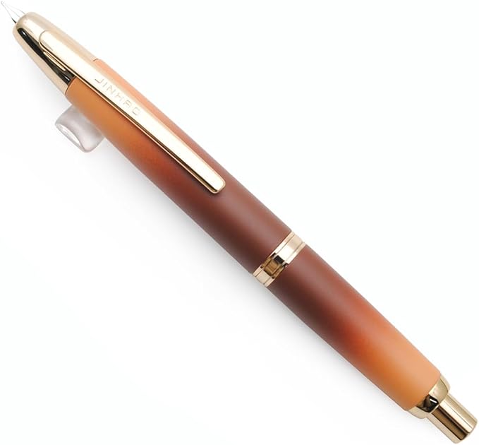 JINHAO 10 Press Fountain Pen, Retractable Metal Pen with Ink Converter (F Nib 0.5mm, Gradient Coffee)
