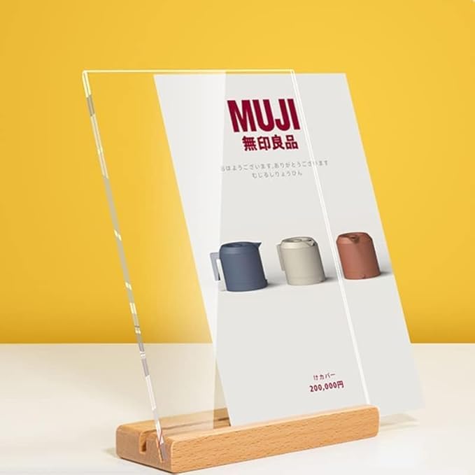 Acrylic Sign Holder A4/A5/A6 Menu Displays Double Sided, Wood Base Table Top Sign Stand (Horizontal A4 297×210mm/11.69×8.27 inches)
