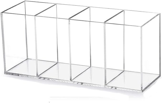 Acrylic Pen Holder 4 Compartments Clear Pencil Holder Organizer Makeup Brush Holder
