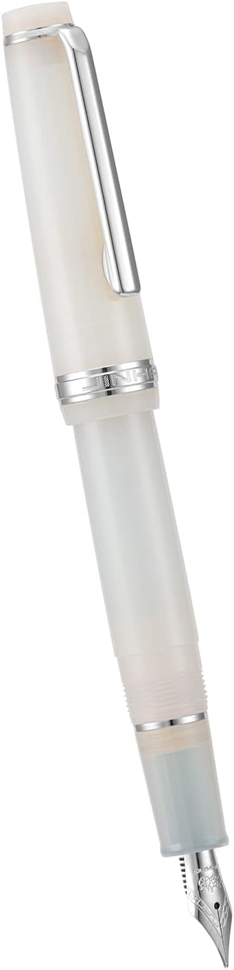 Jinhao 82 Acrylic Fountain Pen, Iridium Medium Nib with Ink Converter, Transparent Ivory White Classic Design Smooth Writing Pen (Silver Trim)