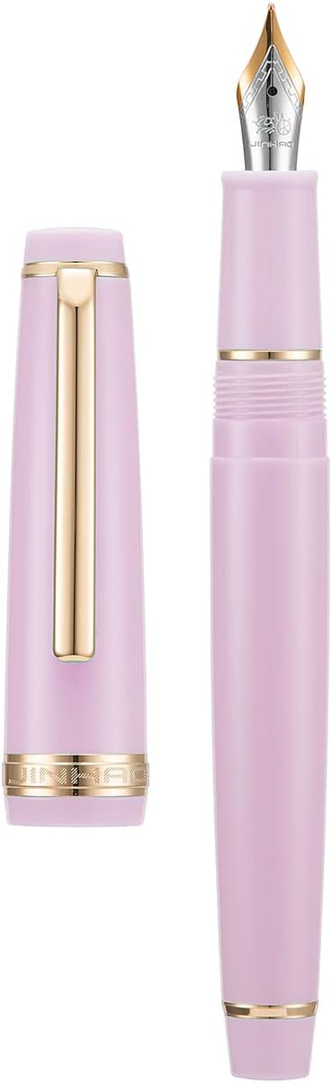 Jinhao 82 Pink Acrylic Fountain Pen, Iridium Extra Fine Nib Classic Design Smooth Writing Pen with Ink Converter (Gold Trim)