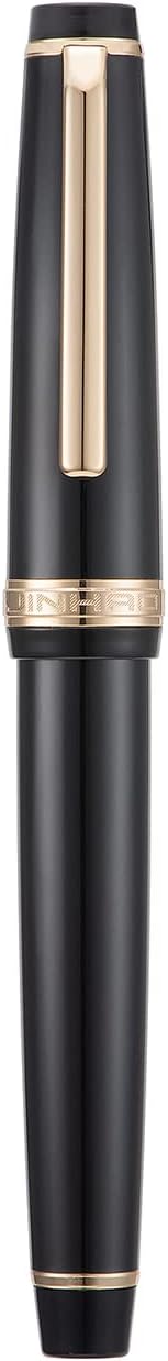 Jinhao 82 Black Acrylic Fountain Pen, Iridium Medium Nib Classic Design Smooth Writing Pen with Ink Converter (Gold Trim)