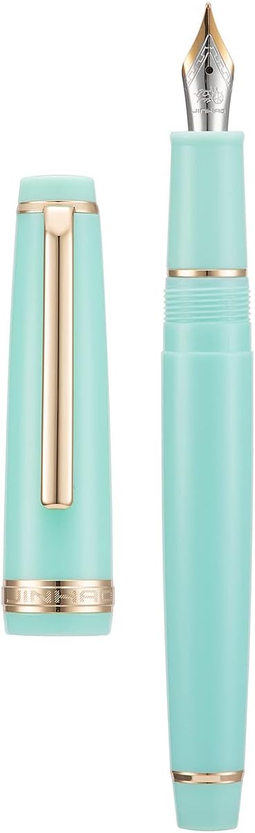 Jinhao 82 Light Green Acrylic Fountain Pen, Iridium Medium Nib Classic Design Smooth Writing Pen with Ink Converter (Gold Trim)