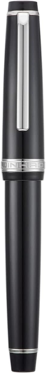 Jinhao 82 Black Acrylic Fountain Pen, Iridium Bent Nib Classic Design Smooth Writing Pen with Ink Converter (Silver Trim)