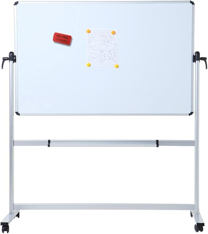 VIZ-PRO Double-Sided Magnetic Mobile Whiteboard,72 x 48 Inches Aluminium Frame and Stand