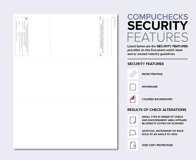 Compuchecks Check on Top Blank Check Paper - 2500 Pack, Quick-Books & Laser Printer Compatible - Security Business Checks with Voucher - 8.5" x 11" Green Diamond