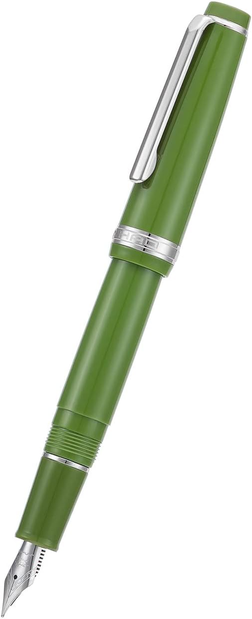 Jinhao 82 Avocado Green Acrylic Fountain Pen, Iridium Bent Nib Classic Design Smooth Writing Pen with Ink Converter (Silver Trim)