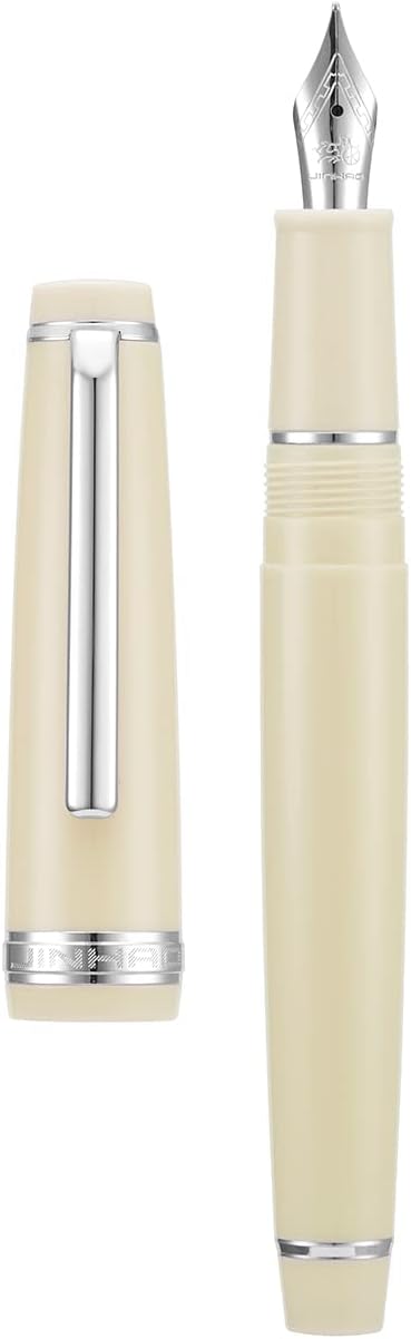 Jinhao 82 Ivory White Acrylic Fountain Pen, Iridium Medium Nib Classic Design Smooth Writing Pen with Ink Converter (Silver Trim)