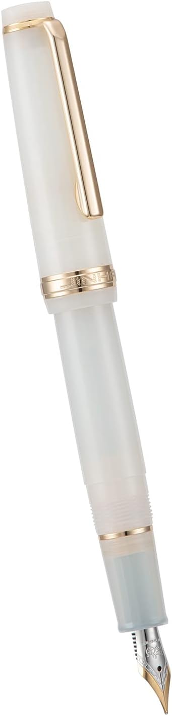 Jinhao 82 Acrylic Fountain Pen, Iridium Extra Fine Nib with Ink Converter, Transparent Ivory White Classic Design Smooth Writing Pen (Gold Trim)