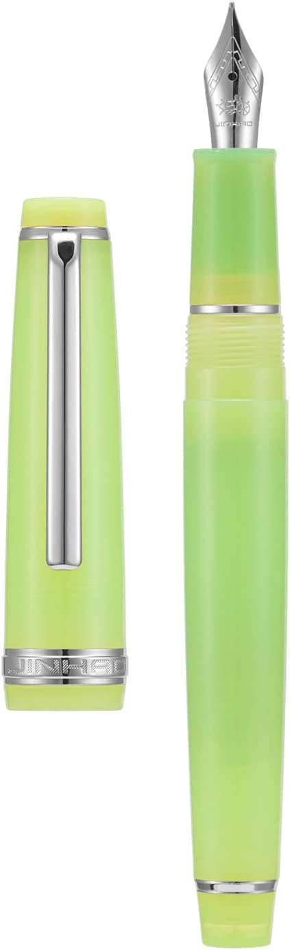 Jinhao 82 Acrylic Fountain Pen, Iridium Fine Nib with Ink Converter, Transparent Green Classic Design Smooth Writing Pen (Silver Trim)