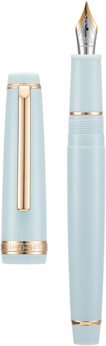 Jinhao 82 Light Blue Acrylic Fountain Pen, Iridium Medium Nib Classic Design Smooth Writing Pen with Ink Converter (Gold Trim)