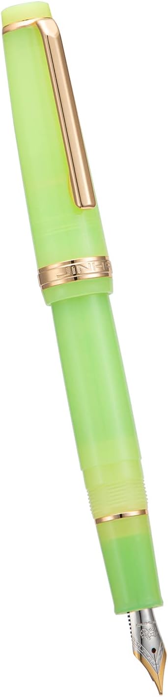 Jinhao 82 Acrylic Fountain Pen, Iridium Fine Nib with Ink Converter, Transparent Green Classic Design Smooth Writing Pen (Gold Trim)