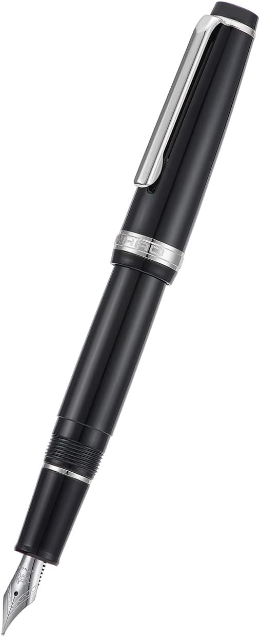 Jinhao 82 Black Acrylic Fountain Pen, Iridium Extra Fine Nib Classic Design Smooth Writing Pen with Ink Converter (Silver Trim)