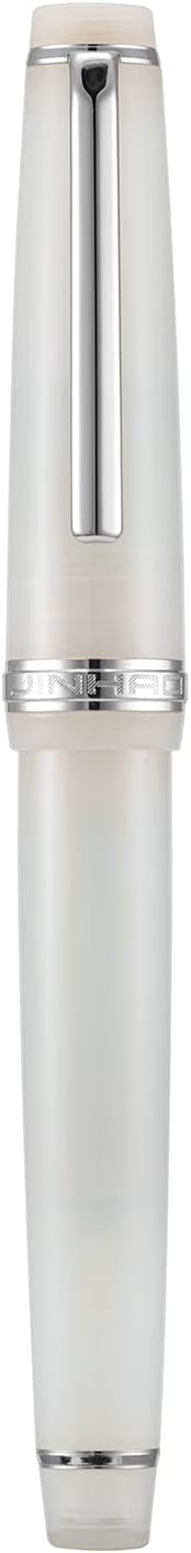 Jinhao 82 Acrylic Fountain Pen, Iridium Medium Nib with Ink Converter, Transparent Ivory White Classic Design Smooth Writing Pen (Silver Trim)