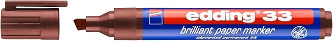 edding 33 brilliant paper marker - brown - 1 waterproof permanent marker - chisel nib 1-5 mm - vibrant colours - lightfast marking on paper, card, cardboard, plastic, metal and glass