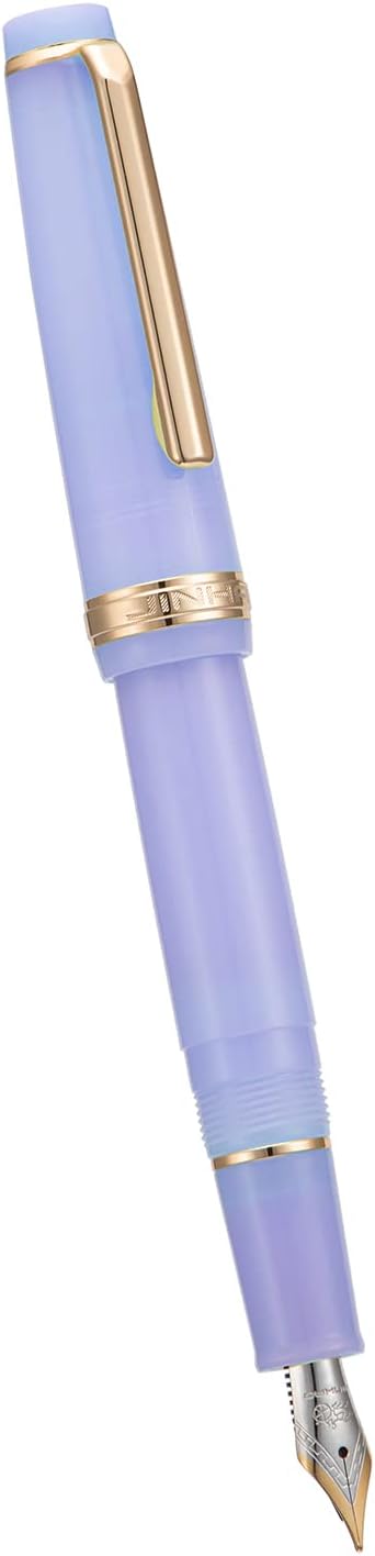 Jinhao 82 Acrylic Fountain Pen, Iridium Bent Nib with Ink Converter, Transparent Purple Classic Design Calligraphy Pen (Gold Trim)