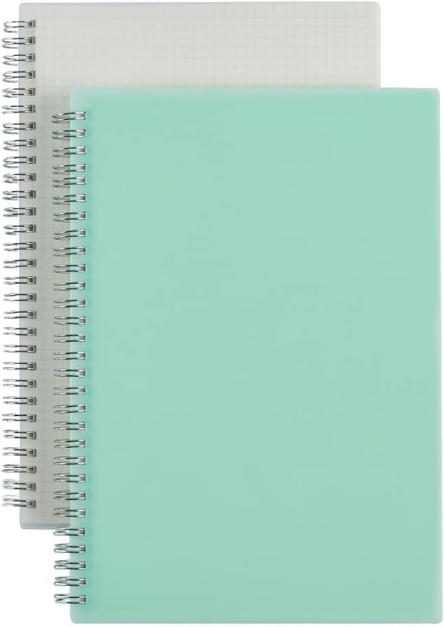 2 Pack A4 Spiral Bullet Dotted Journal with 120gsm Thick Paper, Dot Grid Spiral Notebook with Plastic Hardcover and Elastic Band Closure, 74 Sheets Per Pack 8.5 x 11 Inches