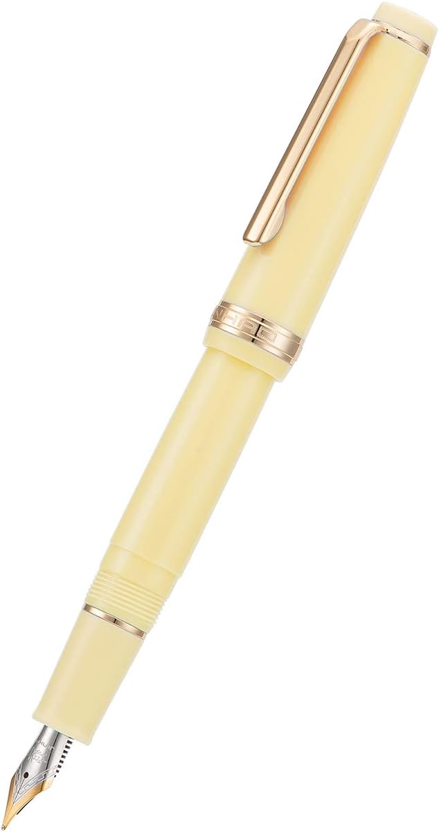 Jinhao 82 Yellow Acrylic Fountain Pen, Iridium Fine Nib Classic Design Smooth Writing Pen with Ink Converter (Gold Trim)