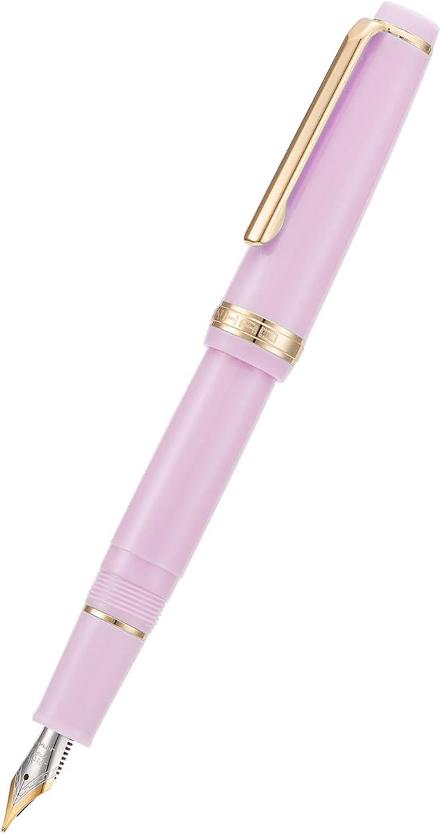Jinhao 82 Pink Acrylic Fountain Pen, Iridium Bent Nib Classic Design Smooth Writing Pen with Ink Converter (Gold Trim)