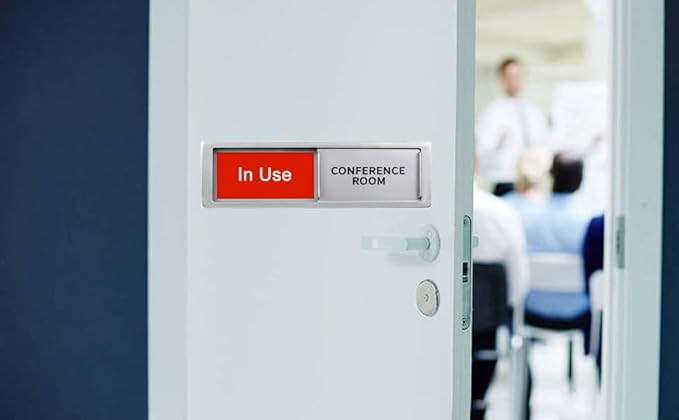 Conference Room In Use/Available Sign, Vacant Occupied Door Sign for Home Office Restroom,Non-Scratch Magnetic Privacy Slider Door Signs Tells Whether Room Vacant or Occupied, Silver, 7'' x 2''
