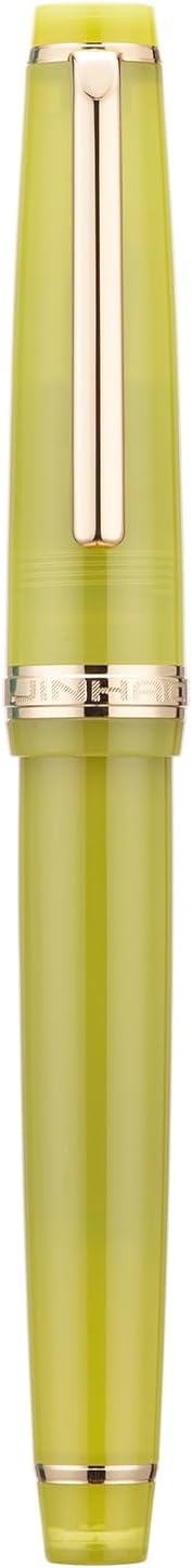 Jinhao 82 Acrylic Fountain Pen, Iridium Medium Nib with Ink Converter, Transparent Mustard Yellow Classic Design Smooth Writing Pen (Gold Trim)