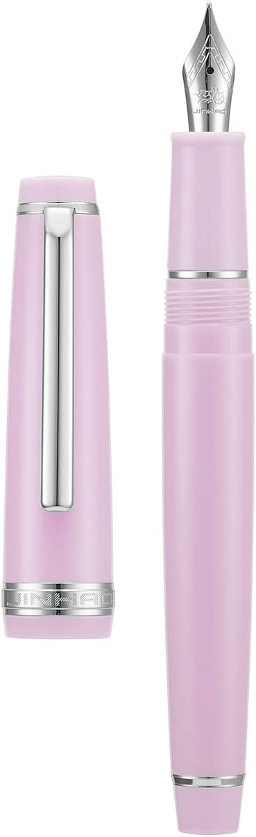 Jinhao 82 Pink Acrylic Fountain Pen, Iridium Medium Nib Classic Design Smooth Writing Pen with Ink Converter (Silver Trim)