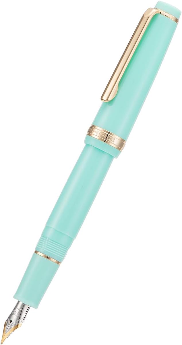Jinhao 82 Light Green Acrylic Fountain Pen, Iridium Bent Nib Classic Design Smooth Writing Pen with Ink Converter (Gold Trim)