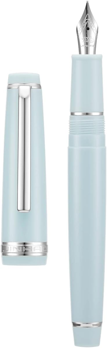 Jinhao 82 Light Blue Acrylic Fountain Pen, Iridium Fine Nib Classic Design Smooth Writing Pen with Ink Converter (Silver Trim)