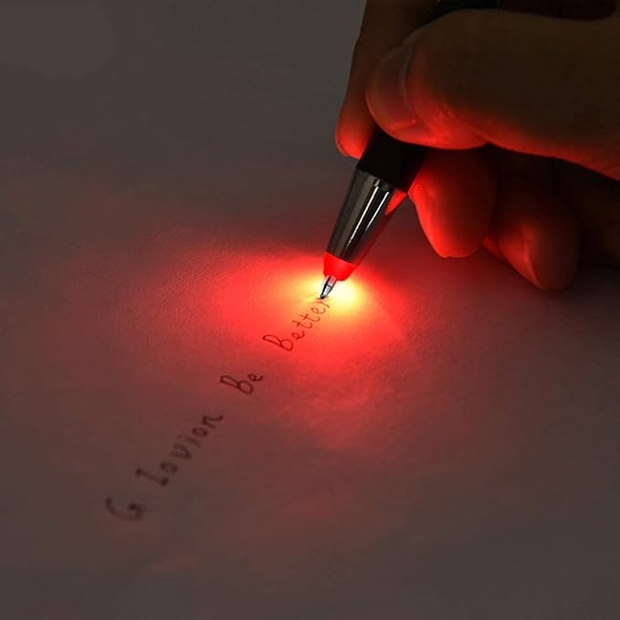 Glovion Lighted Tip Pen with Stylus 3-in-1 - LED Penlight Light Up Pen Light Ballpoint Pen with Light for Writing in the Dark - Pack of 3 - Red Light - GL006