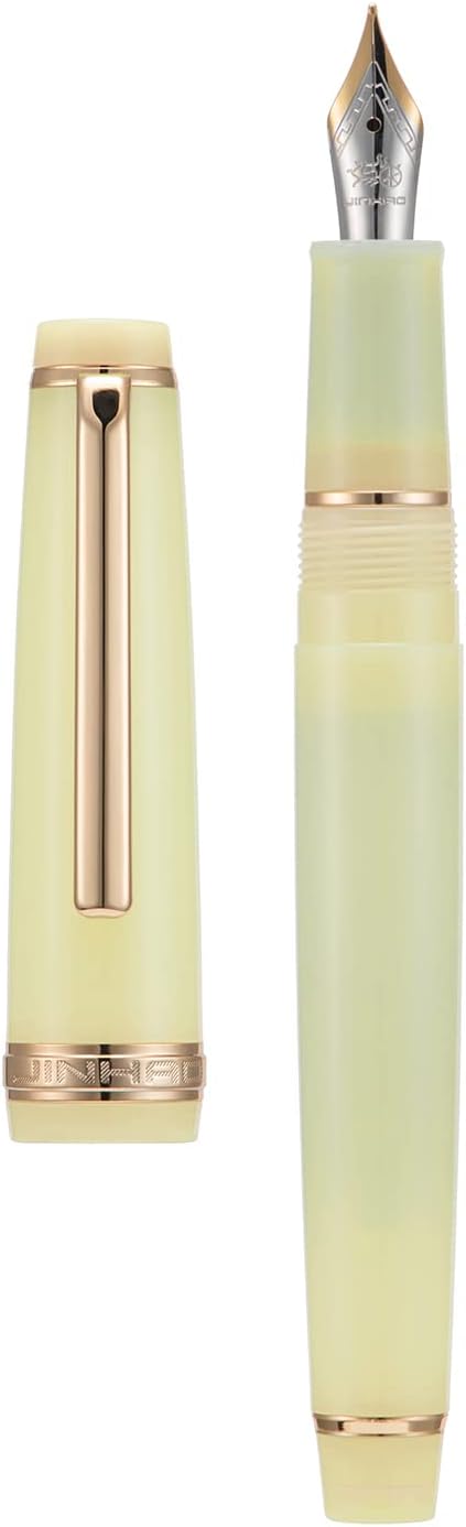Jinhao 82 Acrylic Fountain Pen, Iridium Fine Nib with Ink Converter, Transparent Yellow Classic Design Smooth Writing Pen (Gold Trim)