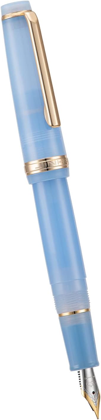 Jinhao 82 Acrylic Fountain Pen, Iridium Fine Nib with Ink Converter, Transparent Light Blue Classic Design Smooth Writing Pen (Gold Trim)