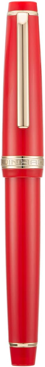 Jinhao 82 Red Acrylic Fountain Pen, Iridium Medium Nib Classic Design Smooth Writing Pen with Ink Converter (Gold Trim)