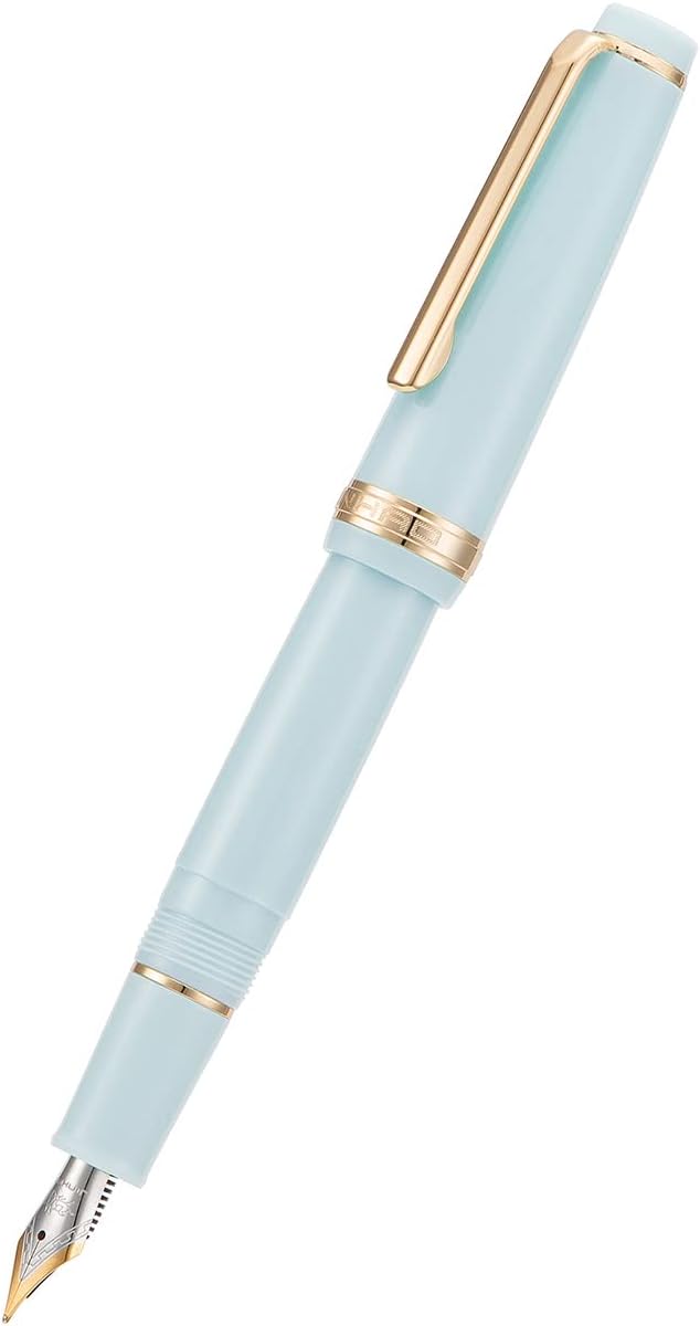Jinhao 82 Light Blue Acrylic Fountain Pen, Iridium Medium Nib Classic Design Smooth Writing Pen with Ink Converter (Gold Trim)