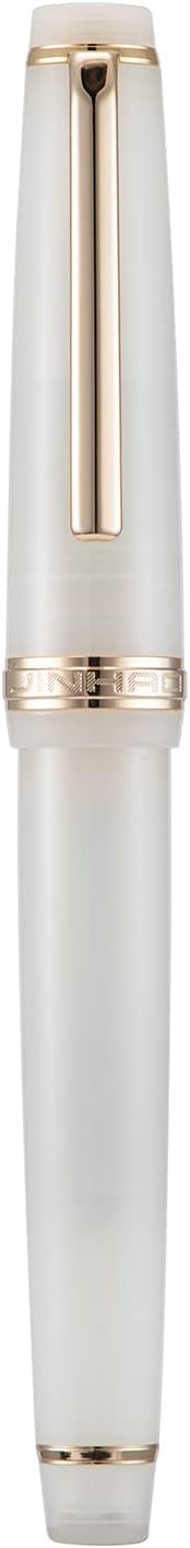 Jinhao 82 Acrylic Fountain Pen, Iridium Medium Nib with Ink Converter, Transparent Ivory White Classic Design Smooth Writing Pen (Gold Trim)