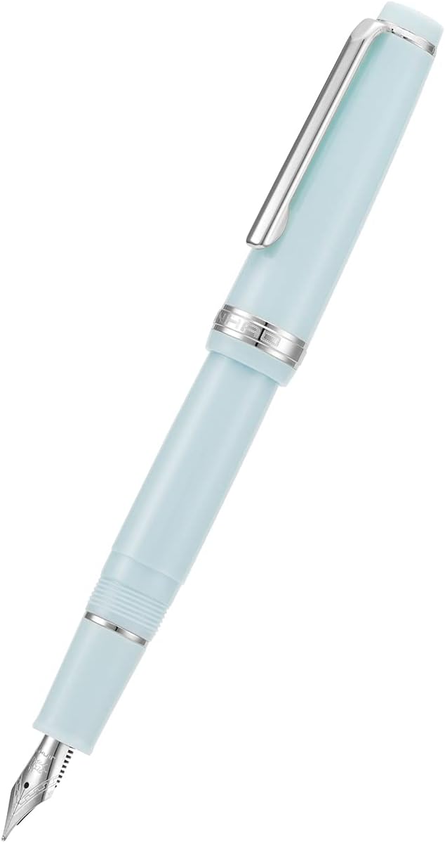 Jinhao 82 Light Blue Acrylic Fountain Pen, Iridium Medium Nib Classic Design Smooth Writing Pen with Ink Converter (Silver Trim)