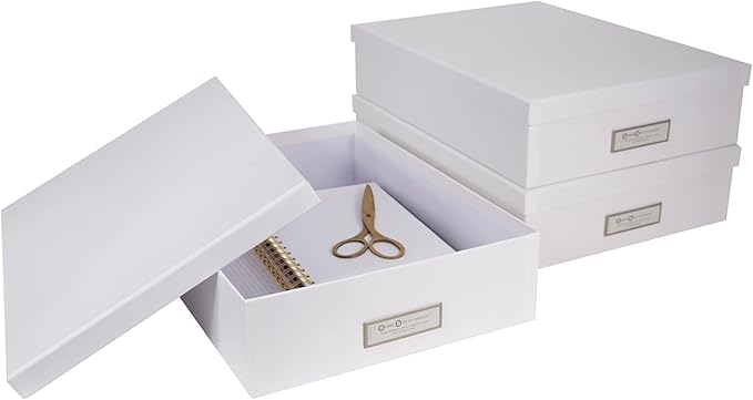 Bigso Oskar Fiberboard Label Frame Document Letter Box | File Organizer Document Box for Important Paperwork | Document Storage Box with a Lid & Label Window | 3.3″x10.2″x13.8″ | 3 Pack | Dark Grey