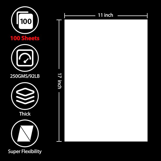 100 Sheets White Cardstock 11” x 17”, 92lb/250gsm Card Stock, Thick Card Stock Paper, Heavy Cardstock Paper for Printer, Resume, Scrapbooks, Art, Crafts, Business Cards