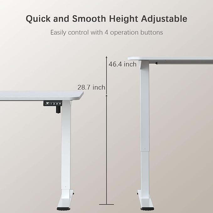 Furmax Electric Height Adjustable Standing Desk Large 63 x 24 Inches Sit Stand Up Desk Home Office Computer Desk Memory Preset with T-Shaped Metal Bracket, White