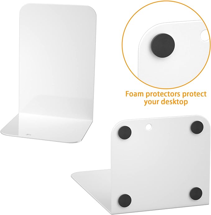 VFINE Bookends 3 Pairs, White Metal Bookends, Book Ends for Shelves, Bookends for Shelves, Desktop Bookend, Book Ends for Heavy Books