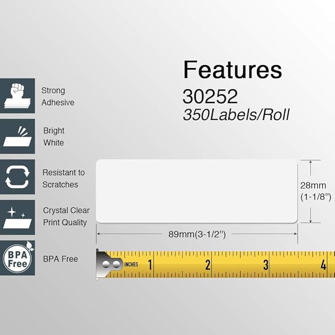 BETCKEY - Compatible DYMO 30252 (1-1/8" x 3-1/2") Address & Barcode Labels - Compatible with DYMO Labelwriter 450, 4XL, NOT Fit 550 & 5XL [6 Rolls/2100 Labels]
