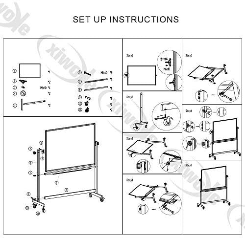 XIWODE 36x60 Large Magnetic Dry Erase Whiteboard with Stand - Double-Sided Freestanding Rolling Board, Flippable Design for Writing & Display, Black Frame for Office, Classroom, Home, Presentations