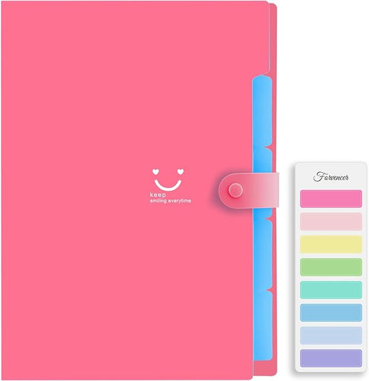 Forvencer Accordion File Organizer, Letter Size, 5 Pocket Expanding File Folder, Cute File Folder with Labels, Portable File Organizer for School Office Supplies, Folders for Documents, Fuchsia