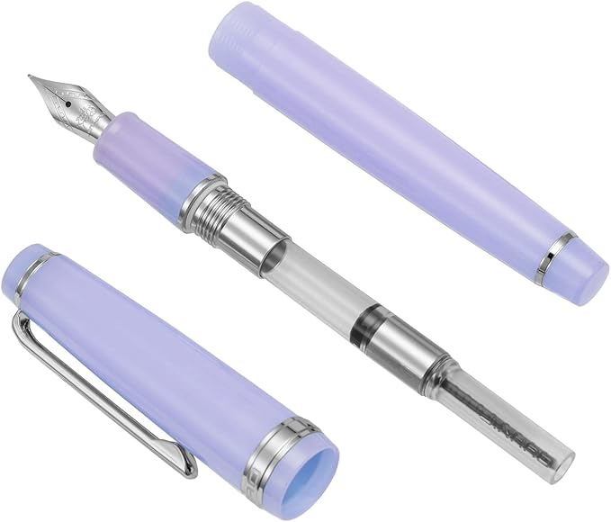 Jinhao 82 Acrylic Fountain Pen, Iridium Fine Nib with Ink Converter, Transparent Purple Classic Design Smooth Writing Pen (Silver Trim)