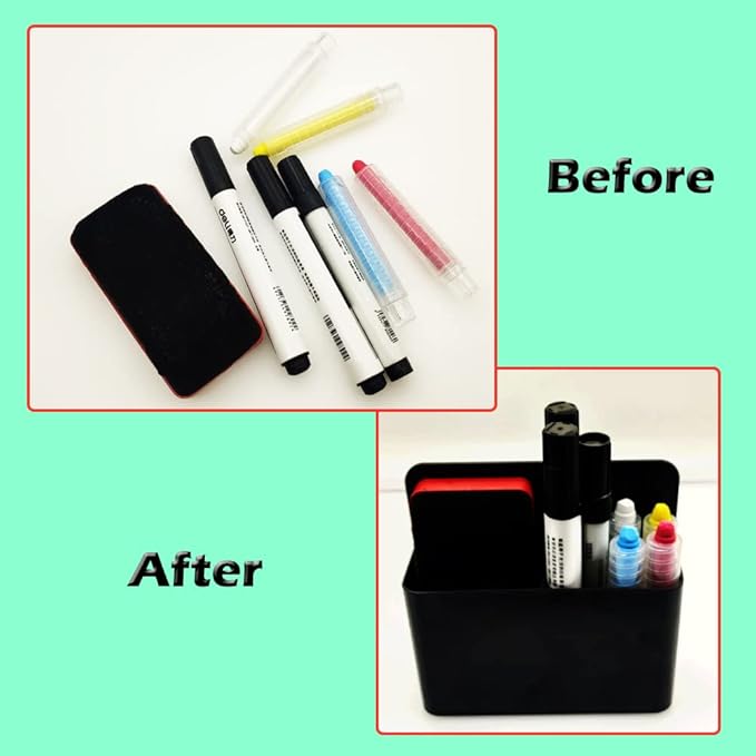 1 Pack Magnetic Marker Holder, Dry Erase Marker Holder Chalk Pen Storage Organizer for Whiteboard/Blackboard, Fridge/Regrigerator, Metal Locker, and Cabinet, (Black)